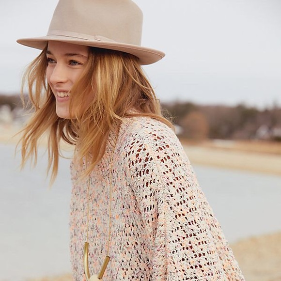 LAST CHANCE Anthropologie Trimmed grey beige felt fedora NEW accessory hat styl - Picture 2 of 4